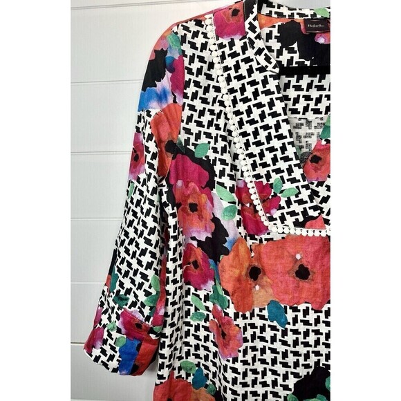 Rafaella Linen Embroidered Floral Asymmetrical Artsy Lagenlook Blouse Small - Picture 6 of 14